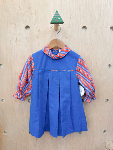 (pre-worn) vintage red blue bandana pleated dress 4T