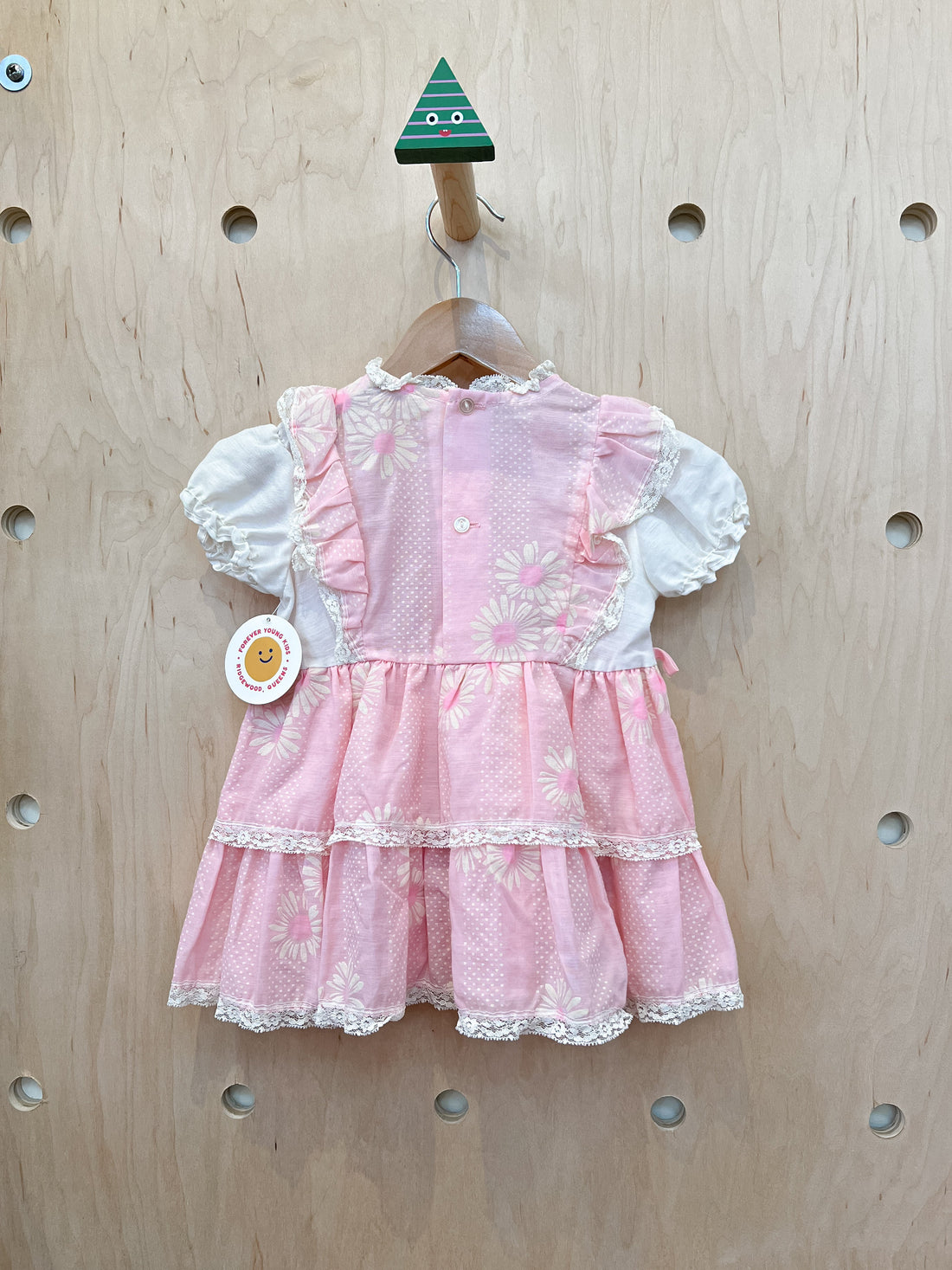(pre-worn) vintage pink floral swiss dot lace dress 2T