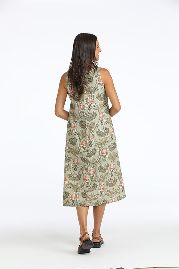 floral linen trapeze dress