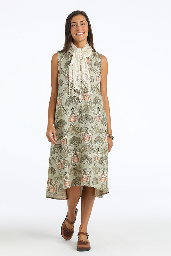 floral linen trapeze dress