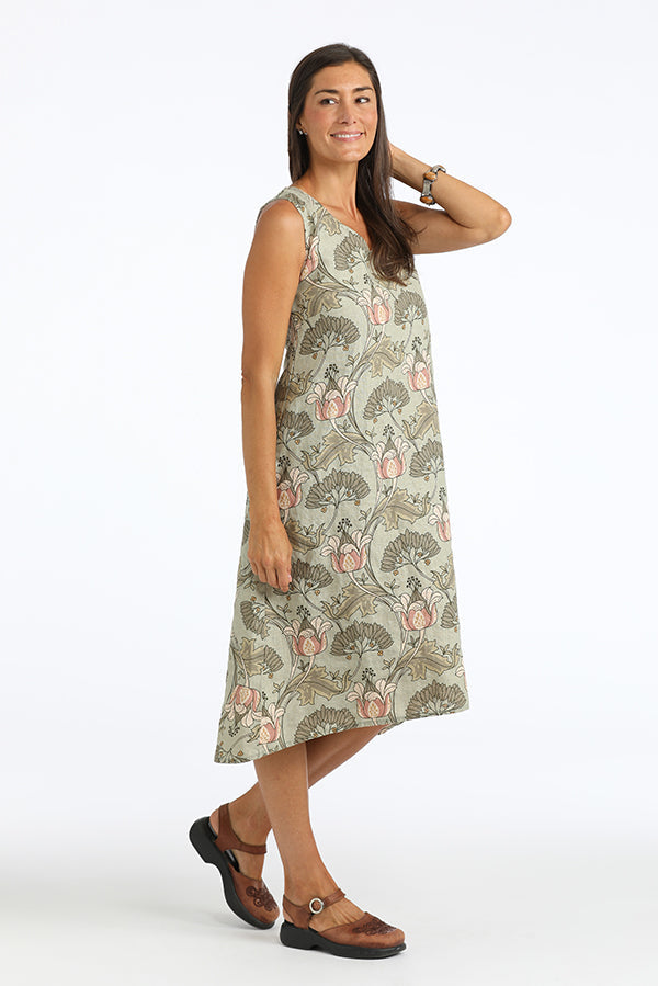 floral linen trapeze dress