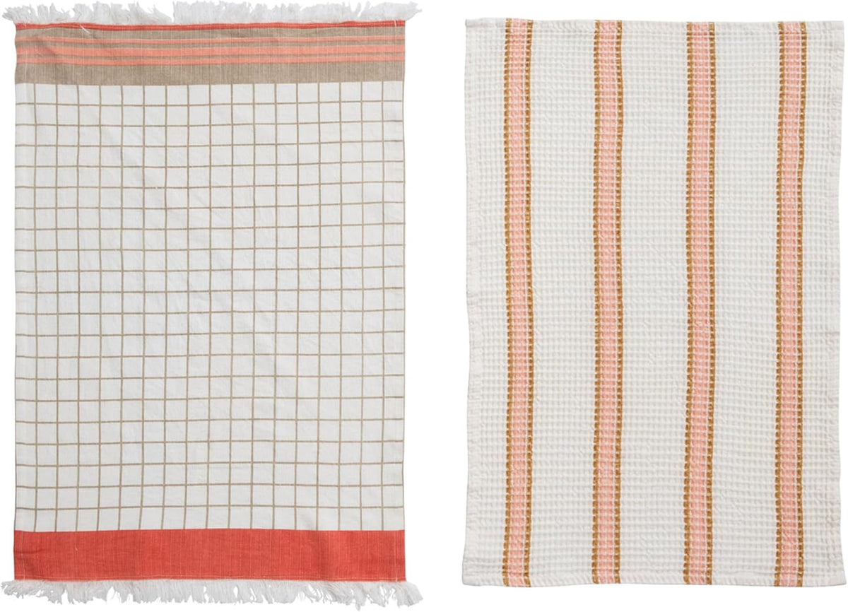 Cotton Tea Towel Set of 2 - Waffle Natural Grid