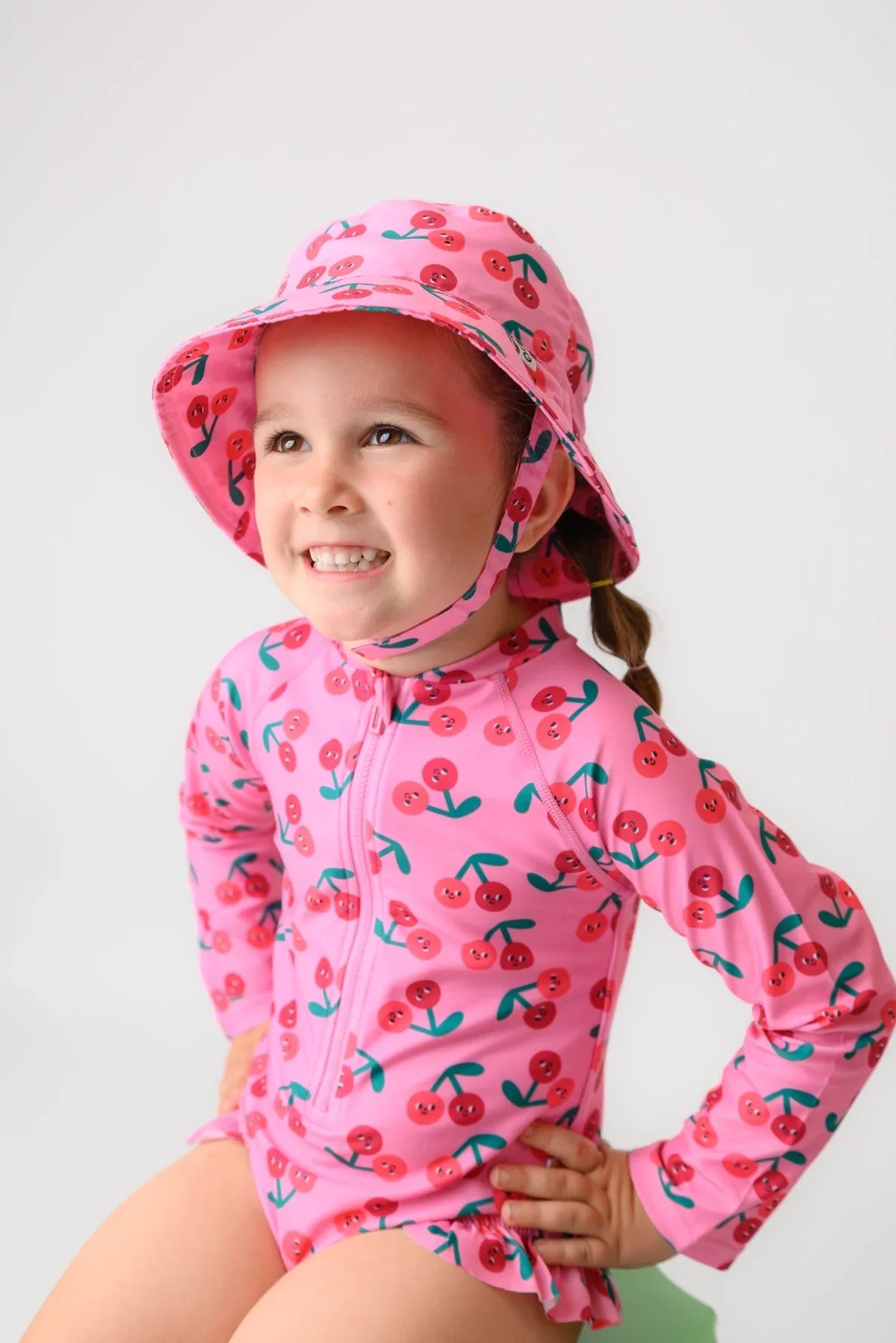 Rash Guard Ruffled Swimsuit - Cherry