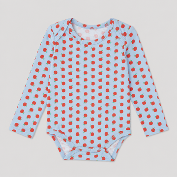 Long Sleeve Bamboo Onesie Blue Apple
