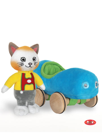 Huckle Cat Soft Toy w/Blue Car