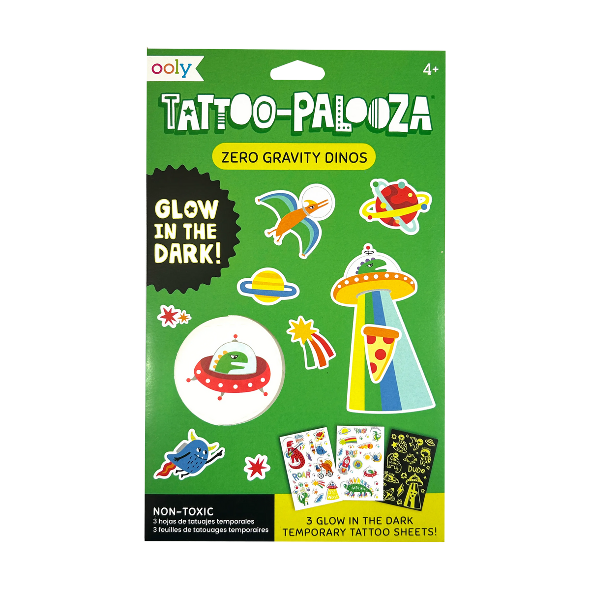 Tattoo Palooza Glow in the Dark Temporary Tattoo Zero Gravity Dinos