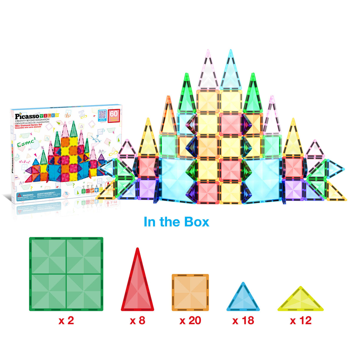 PicassoTiles 60 Piece Magnetic Building Set - Travel Sized