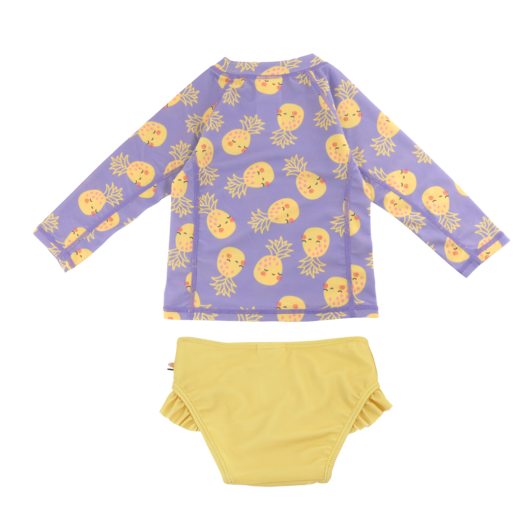 Rashguard Swim Top & Bikini Bottoms Set - Pineapple