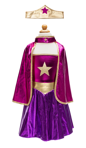 Superhero Star Dress, Cape & Headpiece, Size 5-6