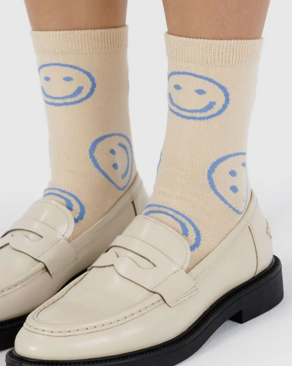 Crew Sock Ecru Periwinkle Happy