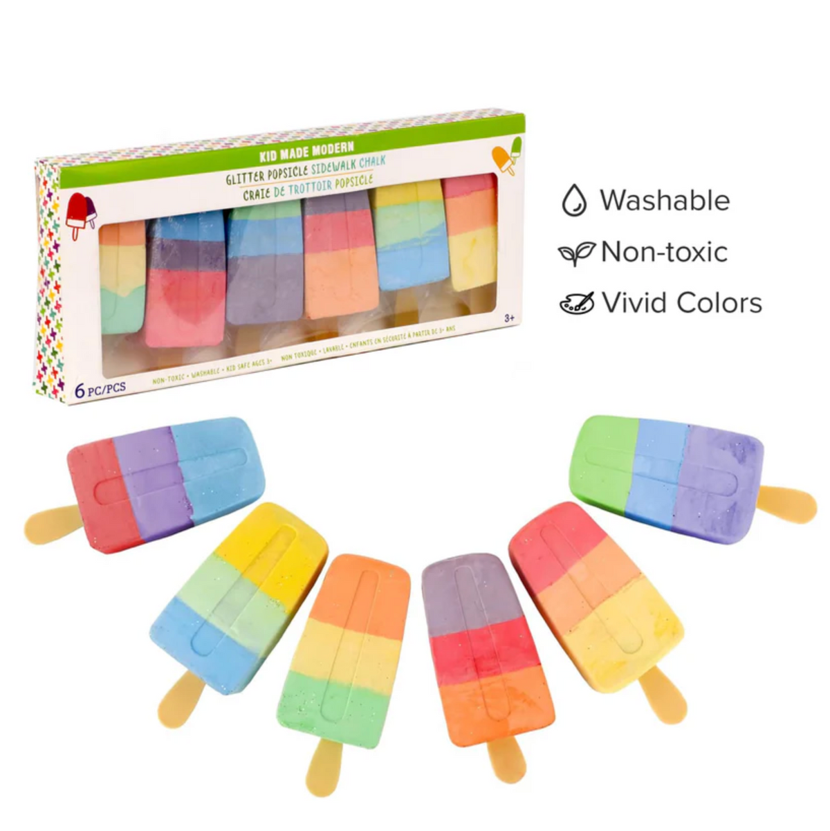 3 Color Popsicle Glitter Chalk 6 Pack