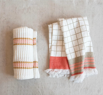 Cotton Tea Towel Set of 2 - Waffle Natural Grid