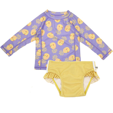 Rashguard Swim Top & Bikini Bottoms Set - Pineapple