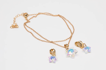 Holographic Star Necklace & Clip On Earrings Set