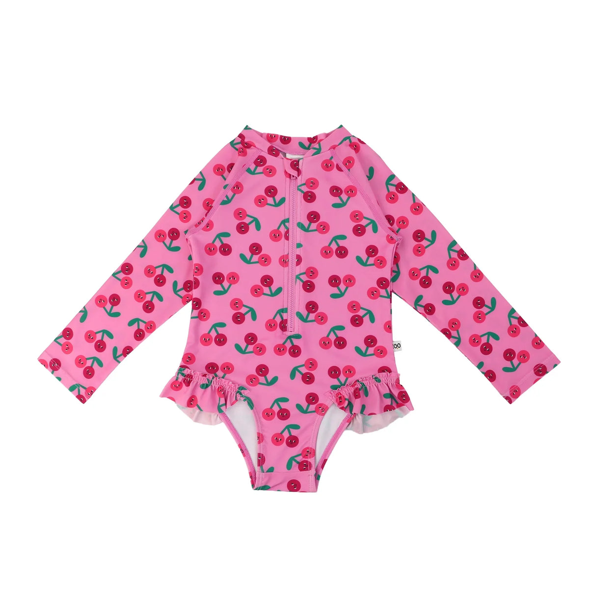 Rash Guard Ruffled Swimsuit - Cherry