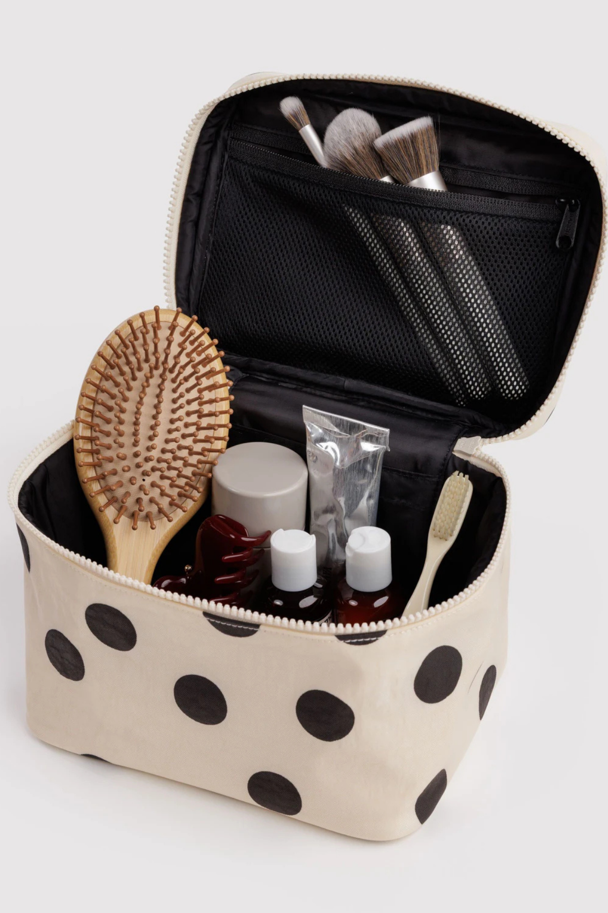 Large Cosmetic Case Cream and Black Polka Dot