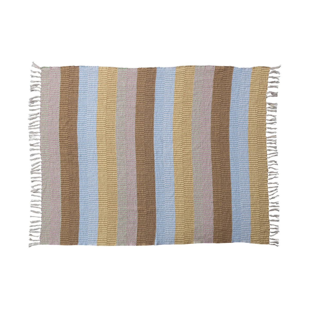 Blue & Gold Recycled Cotton Blend Throw w/ Stripes & Fringe