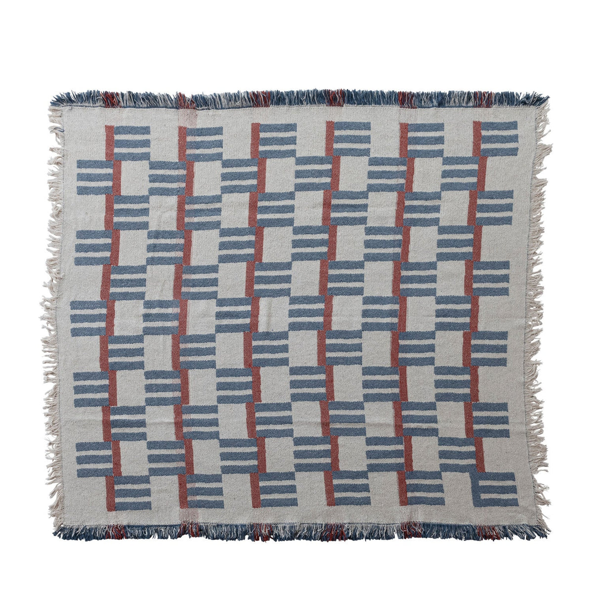 Blend Jacquard Throw with Stripes/Block Pattern & Fringe