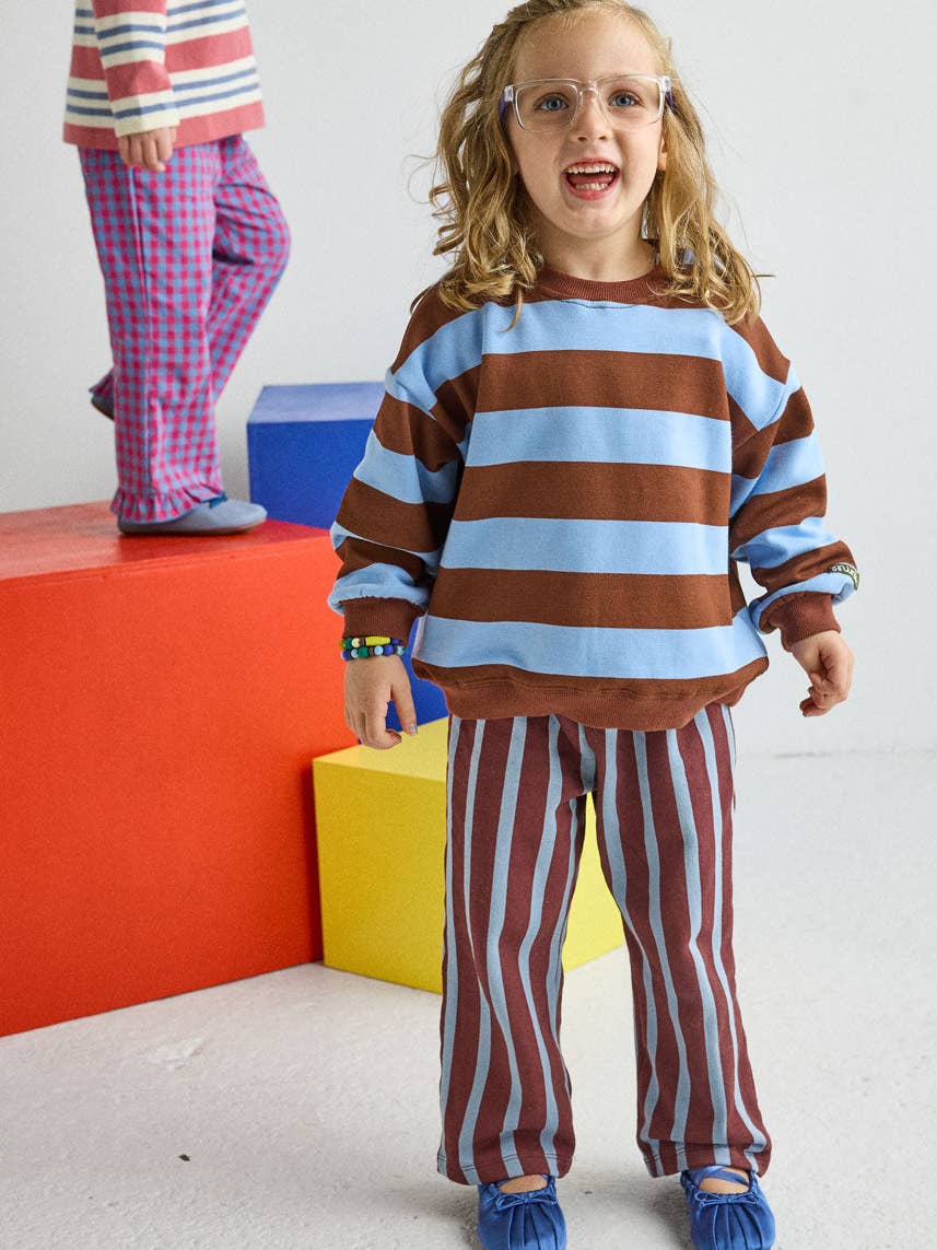 Striped Sweatshirt - Light Blue & Brown