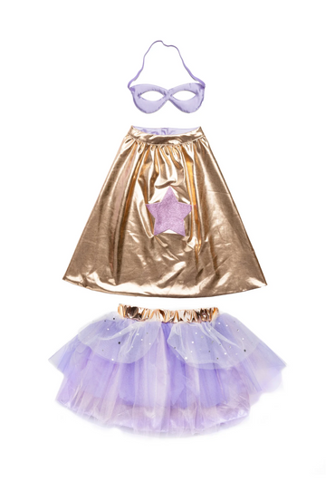 Super-duper Tutu, Cape & Mask, Metallic Rose Gold & Lilac, Size 4-6