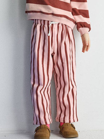 Striped French Terry Pant - Pink & Burgundy