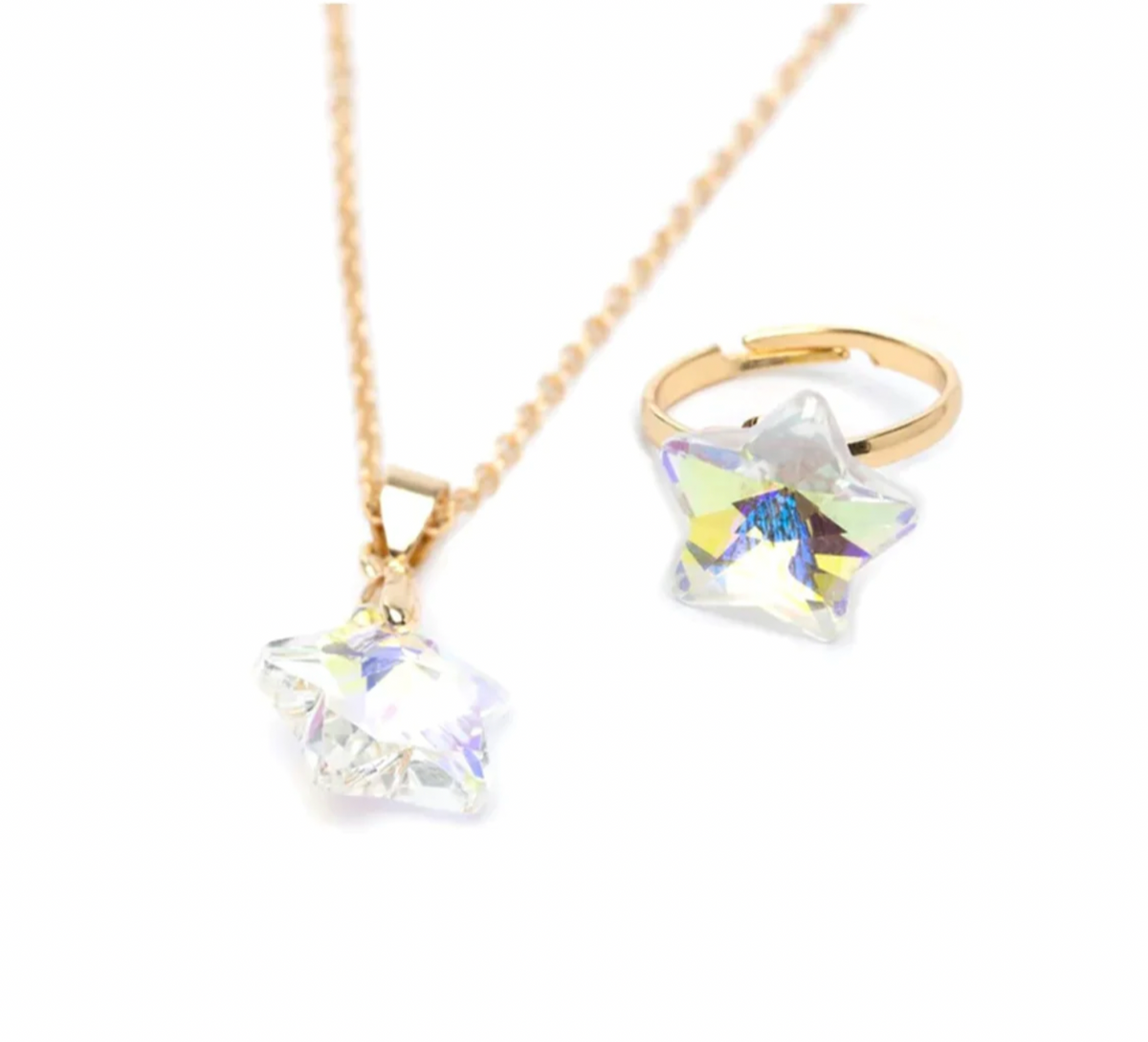 Holographic Star Necklace & Ring Set