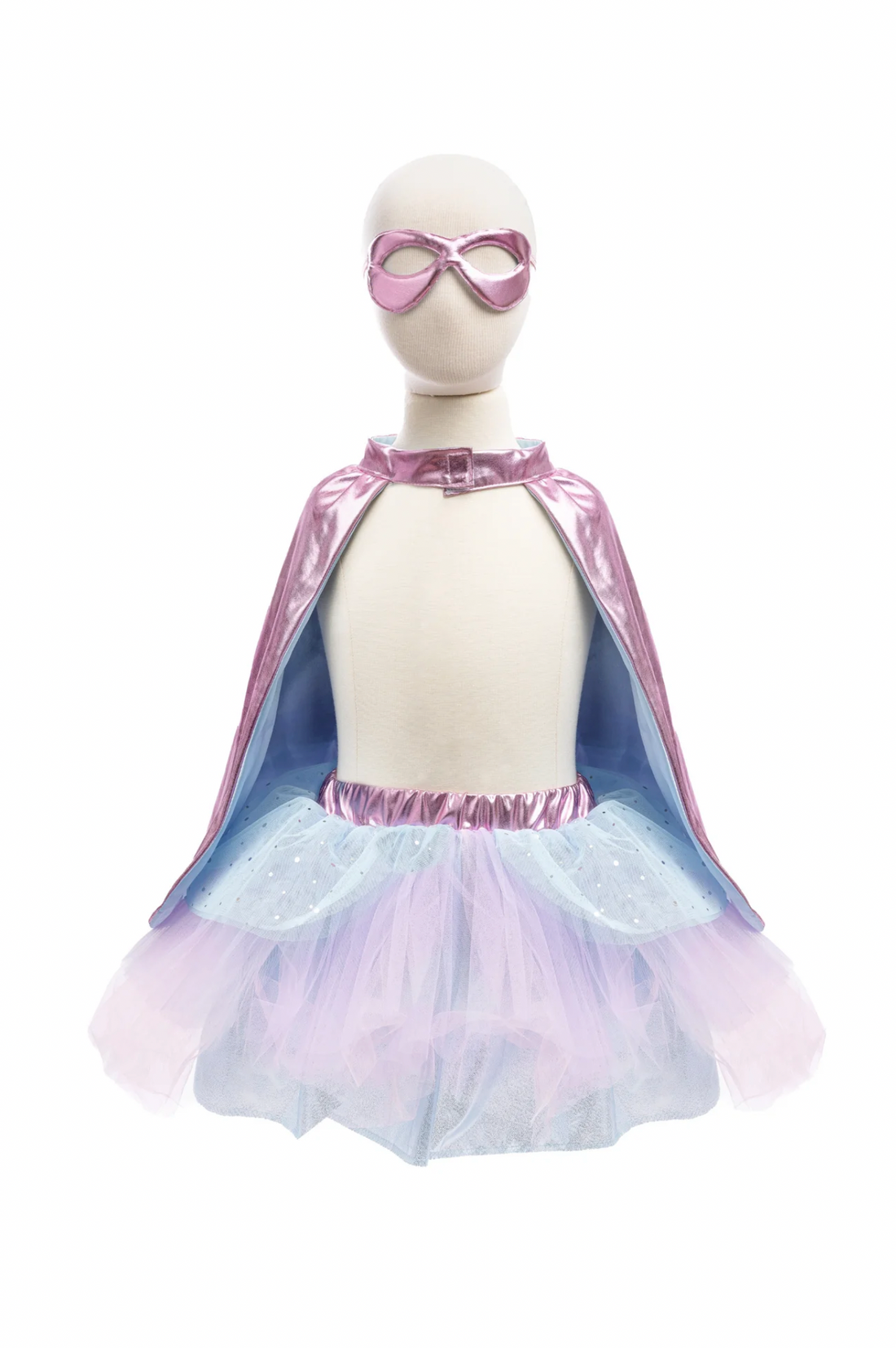 Super-duper Tutu, Cape & Mask, Metallic Pink & Light Blue, Size 4-6