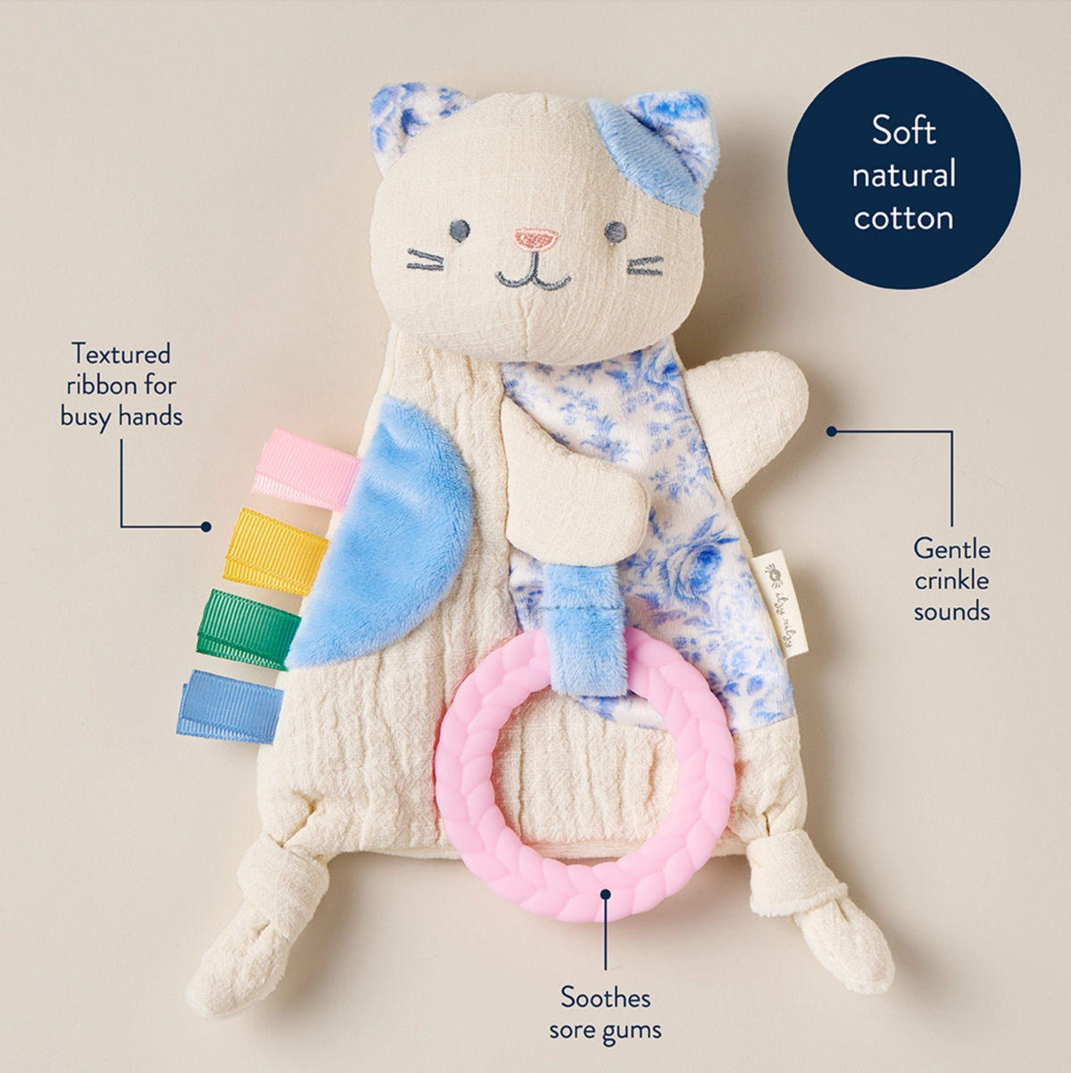 Bitzy Crinkle Sensory Toy with Teether Kitty
