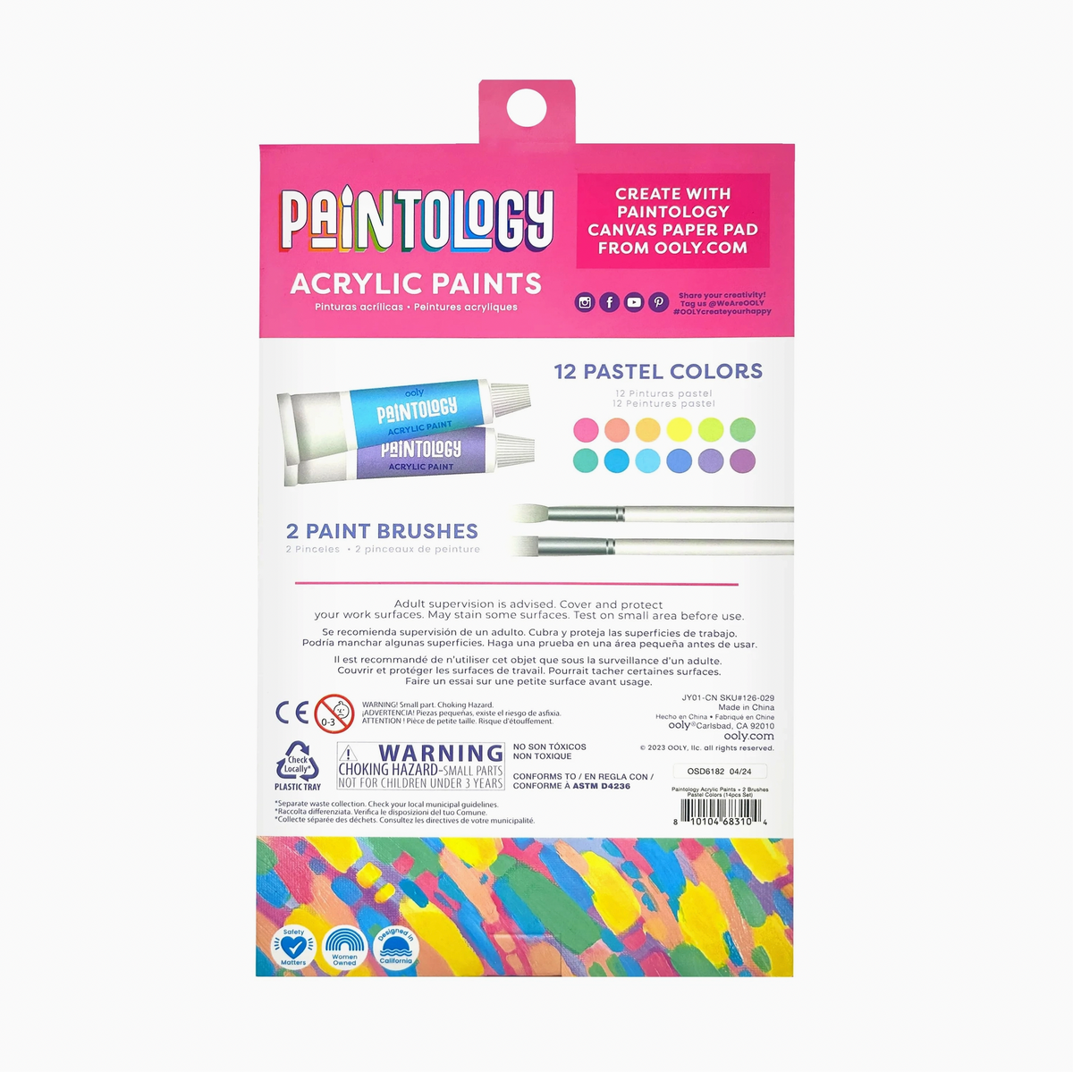 Paintology Acrylic Paints + 2 Brushes - Pastel Colors
