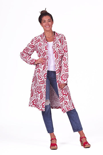 floral print linen overcoat