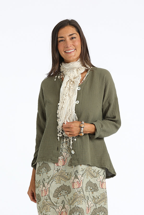 button front organic gauze cardigan