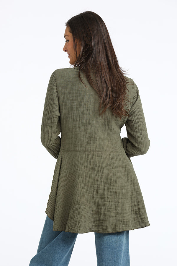 organic gauze shawl collar cardigan