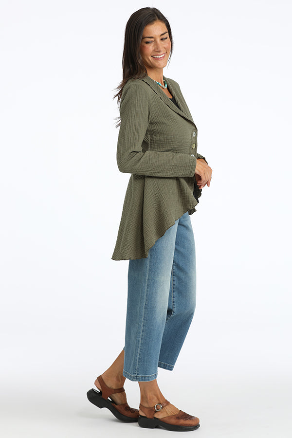 organic gauze shawl collar cardigan