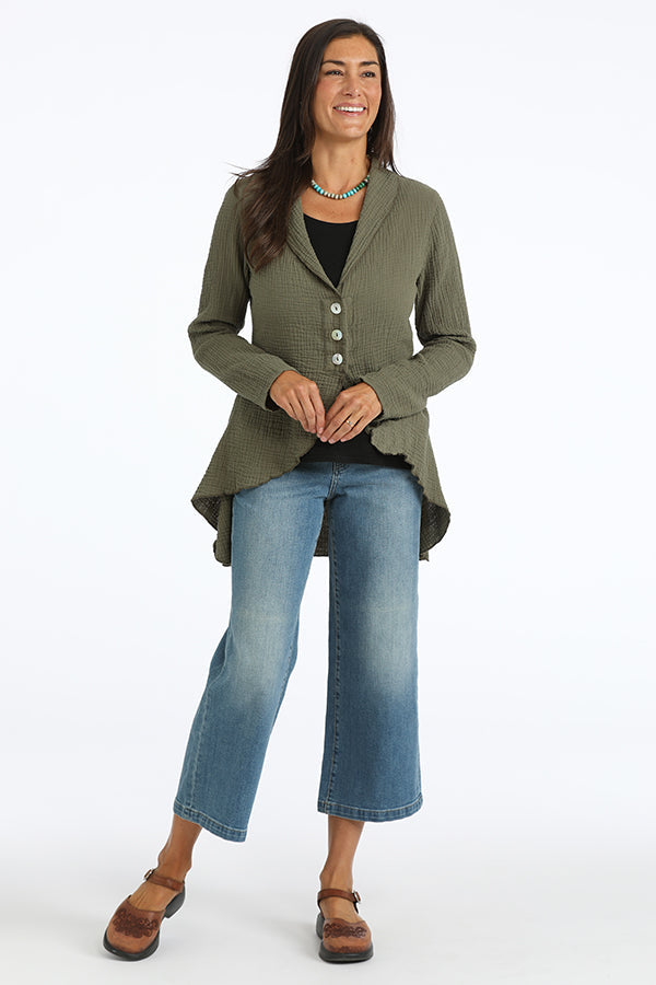 organic gauze shawl collar cardigan