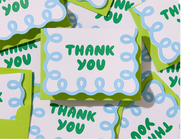 Letterpress Thank You Notecard Set—Coquette Blue/Green (Boxed Set of 10)