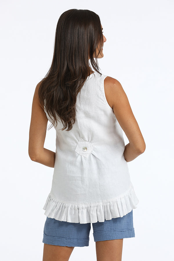 sleeveless linen ruffle top