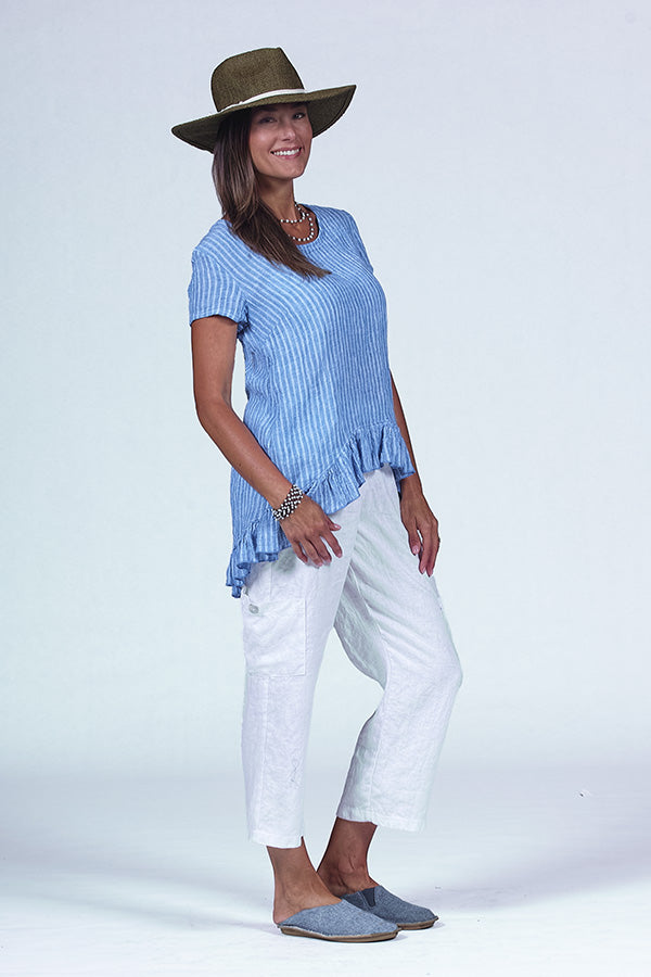 ruffle top in crinkle linen