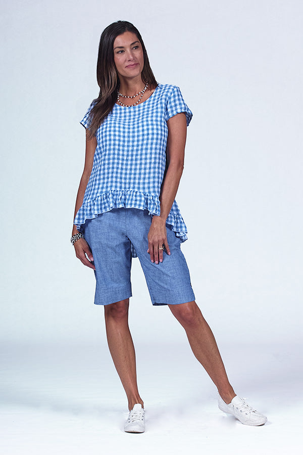 ruffle top in crinkle linen