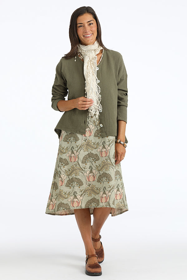 floral linen trapeze dress