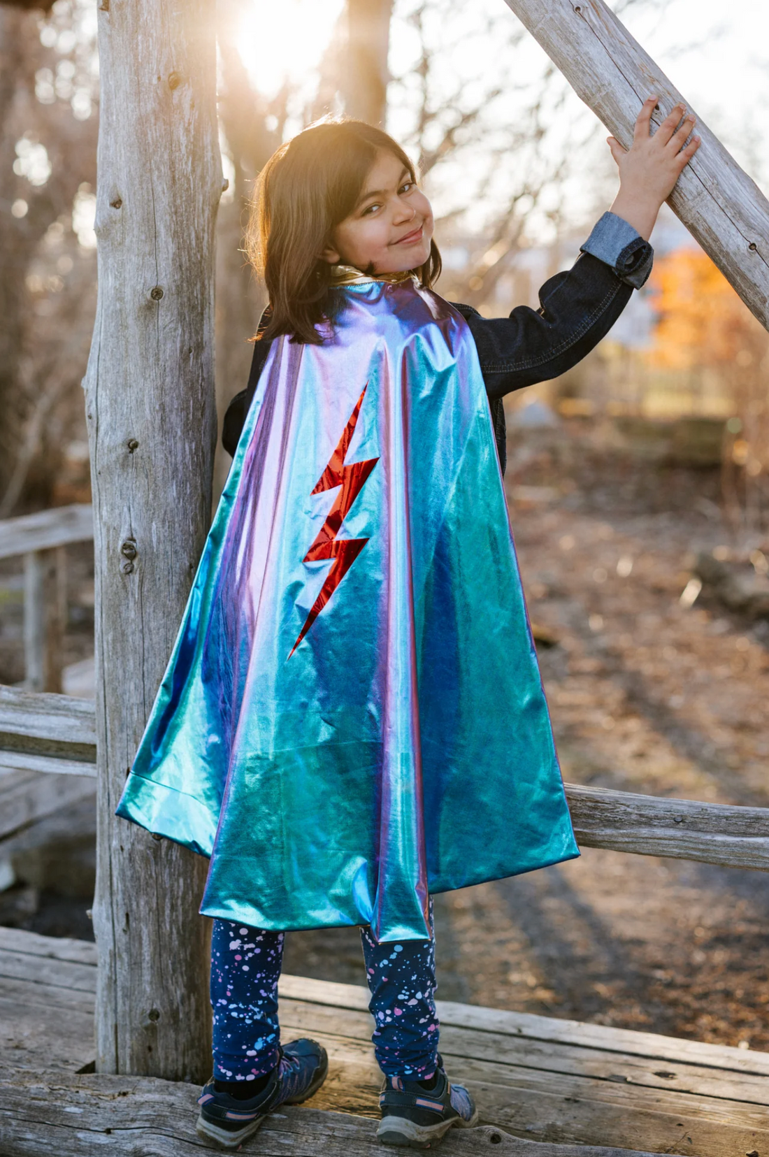 Blue Lightning Holographic Reversible Cape, Size 5-6